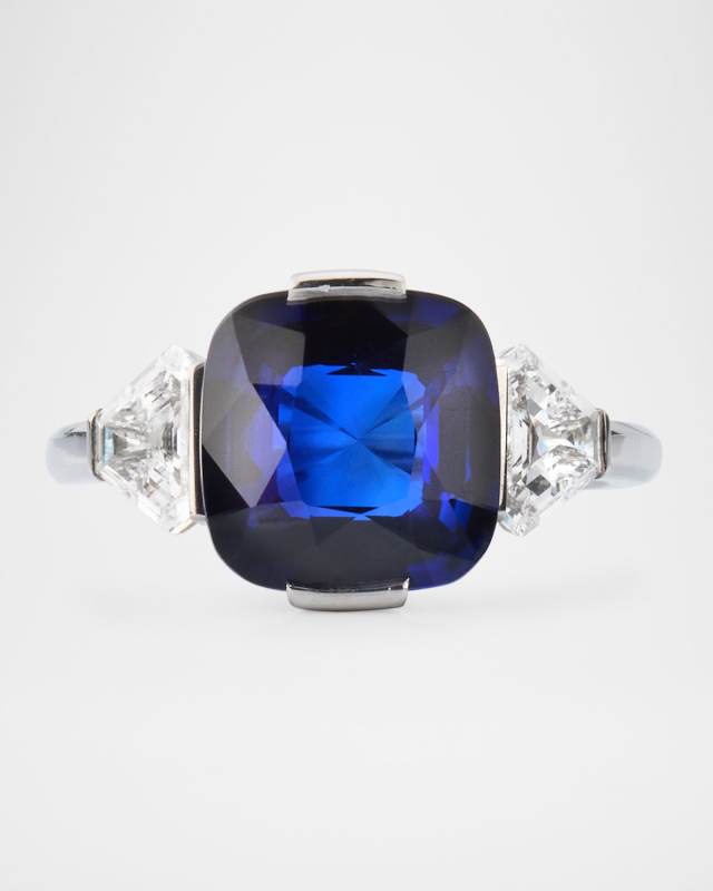 Platinum Ceylon Blue Sapphire and Diamond Statement Ring, Size 6